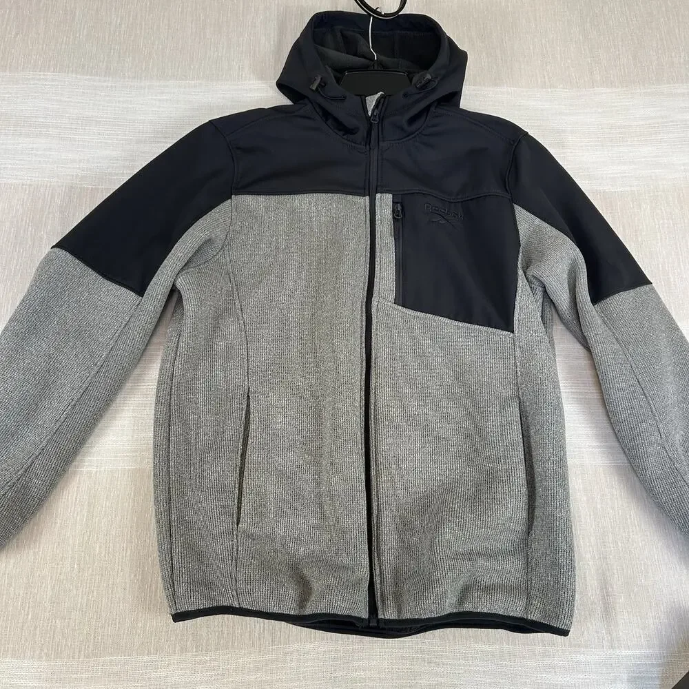 NWT Reebok Jacket Men's Large Gray Black Full Zip Up‎ Hoodie MRSP $165 New L